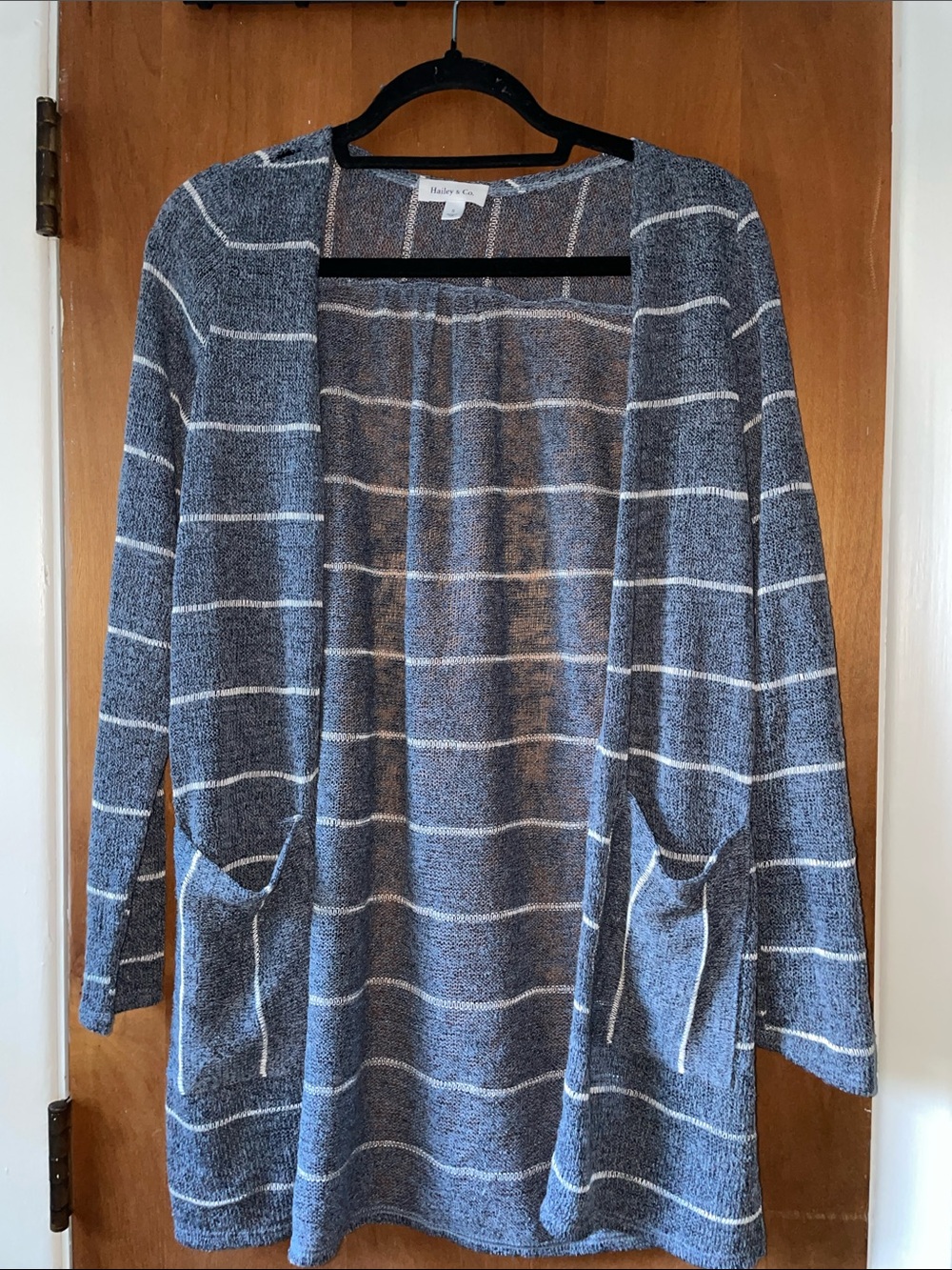 Halogen Open-Front Blue Striped Knit Cardigan